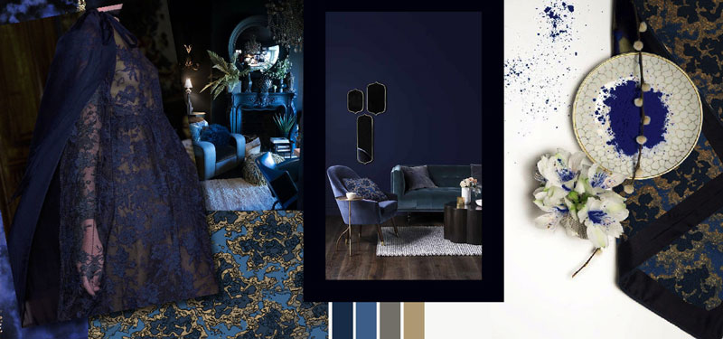 collage blue inspirations furniture textiles
